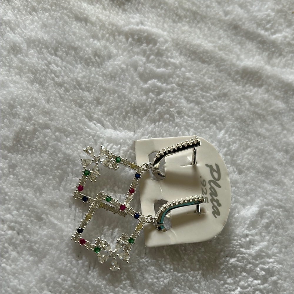 Silver Multicolor Geometric Earrings - image 2